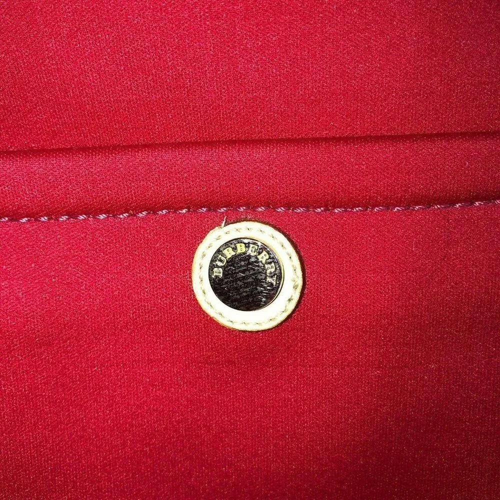 BURBERRY Red Canvas Ivory Handles Satchel Handbag - Picture 9 of 12